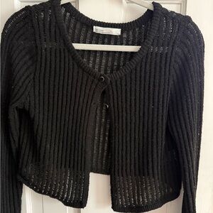 OAK + FORT Black Open-Knit Cardigan